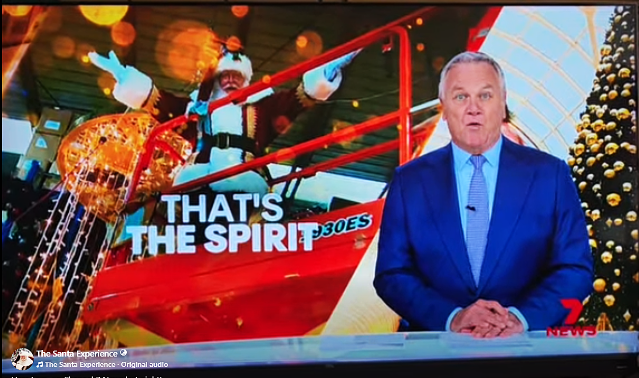 Ballarat Santa on a scissor lift in the Channel 7 Christmas segment